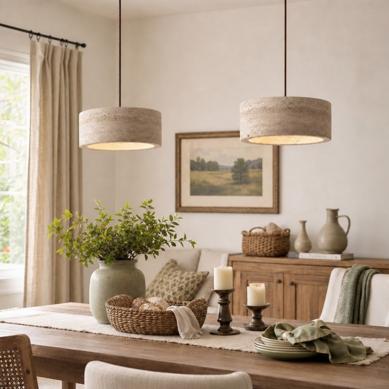 Veloria Scandinavian Travertine Round Pendant Light
