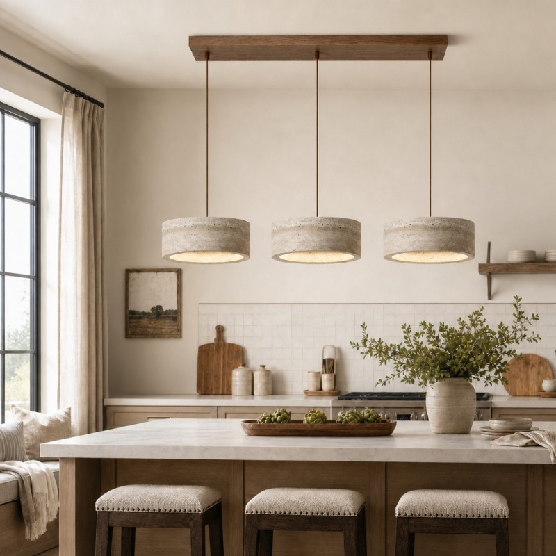 Veloria Scandinavian Travertine Round Pendant Light