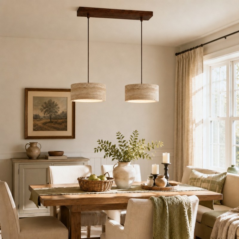 Veloria Scandinavian Travertine Round Pendant Light