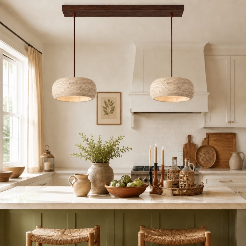 Veloria Scandinavian Travertine Round Pendant Light