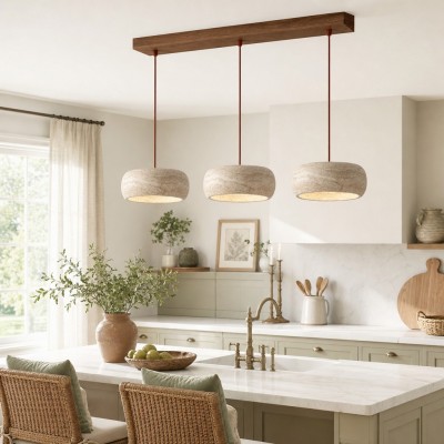 Veloria Scandinavian Travertine Round Pendant Light