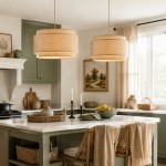 Virelai Modern Linen Double Drum Pendant Light