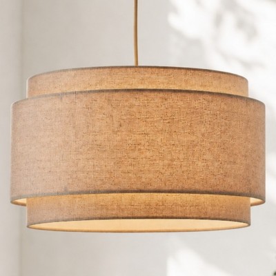 Virelai Modern Linen Double Drum Pendant Light