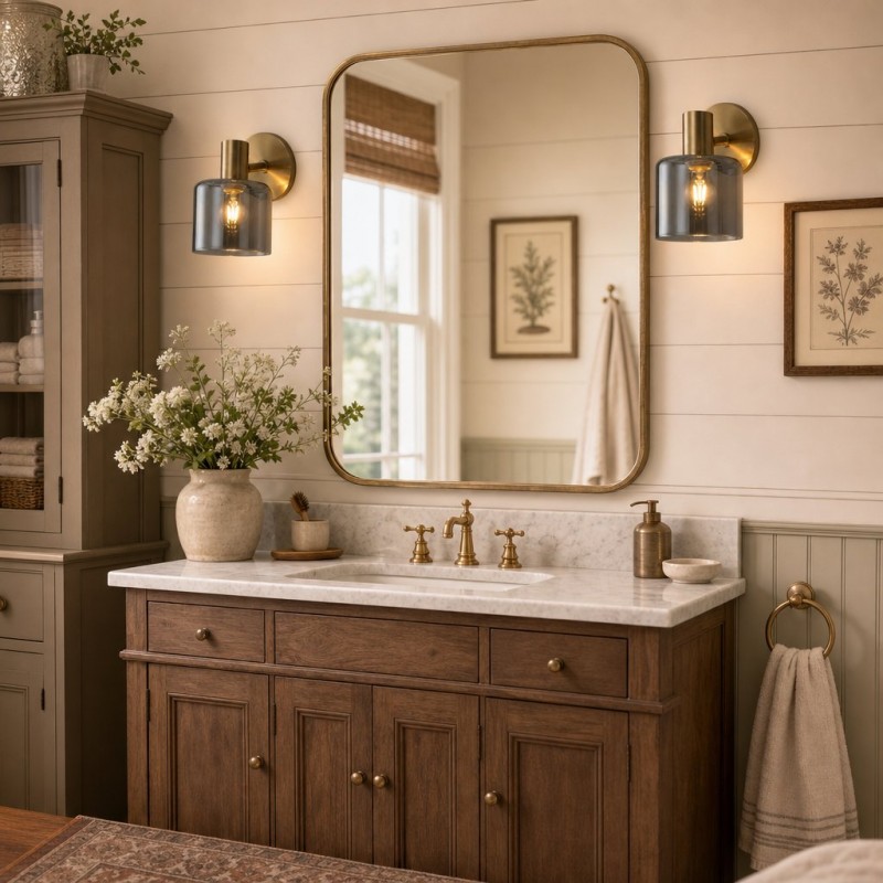 Caris Modern Brass Cylinder Glass Wall Sconce
