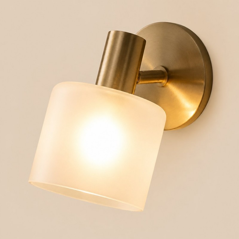 Caris Modern Brass Cylinder Glass Wall Sconce