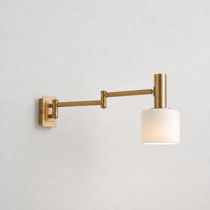 Aura Elegant Brass Swing Arm Porcelain Wall Sconce