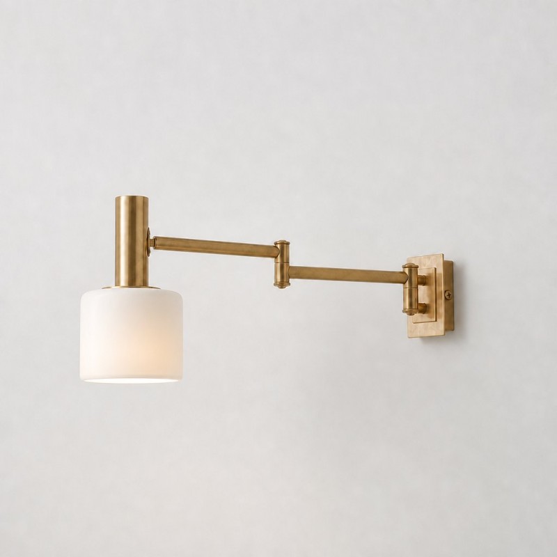 Ianto Modern Brass Swing Arm Porcelain Wall Sconce