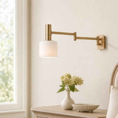 Ianto Modern Brass Swing Arm Porcelain Wall Sconce