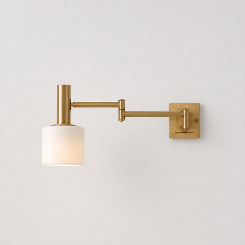 Ianto Modern Brass Swing Arm Porcelain Wall Sconce