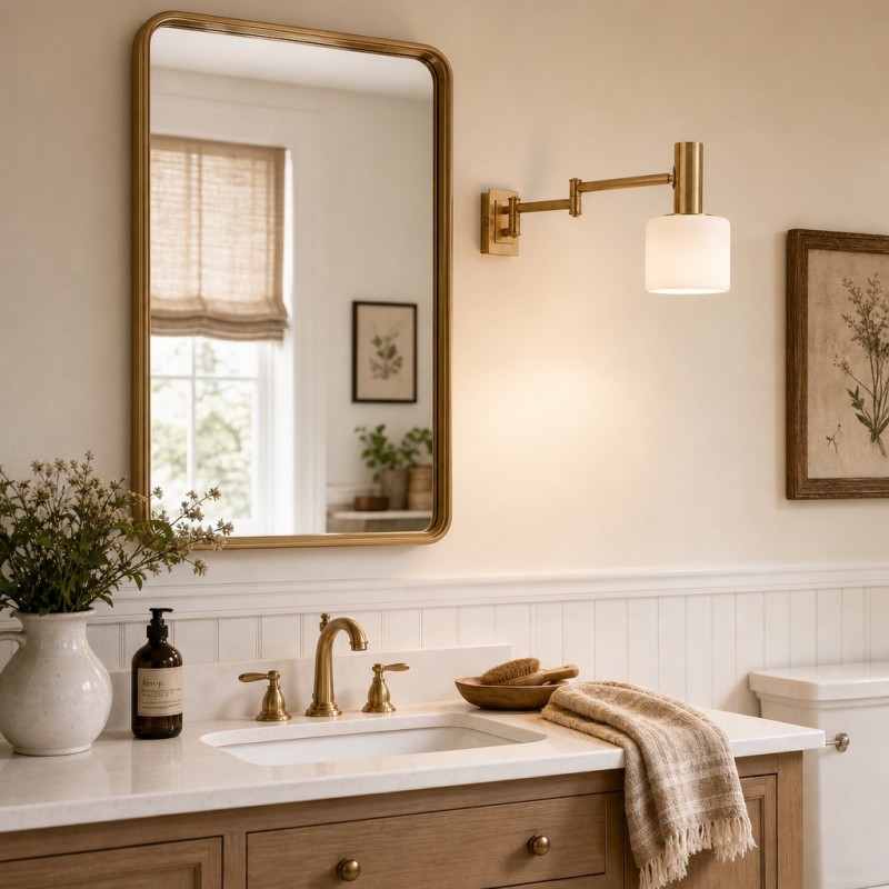 Ianto Modern Brass Swing Arm Porcelain Wall Sconce