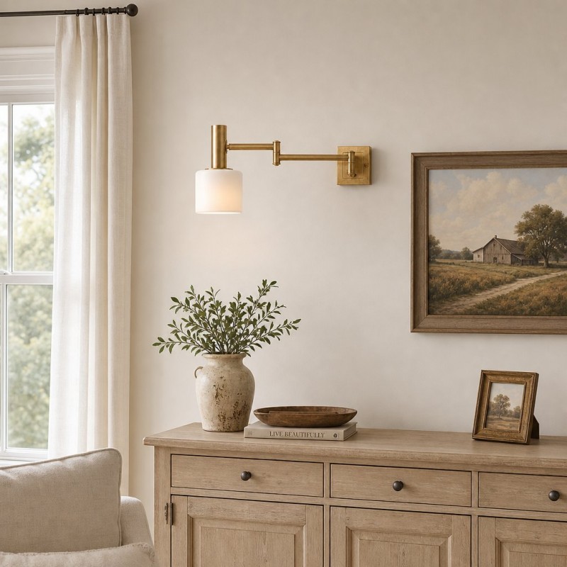 Ianto Modern Brass Swing Arm Porcelain Wall Sconce