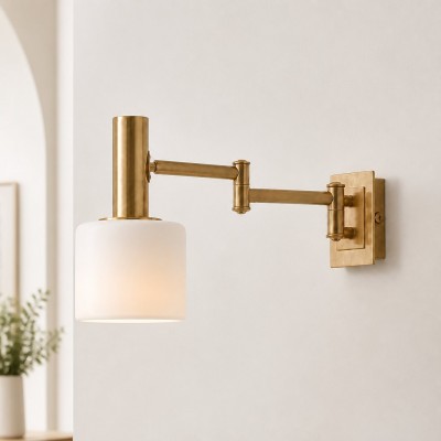 Ianto Modern Brass Swing Arm Porcelain Wall Sconce