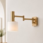 Ianto Modern Brass Swing Arm Porcelain Wall Sconce