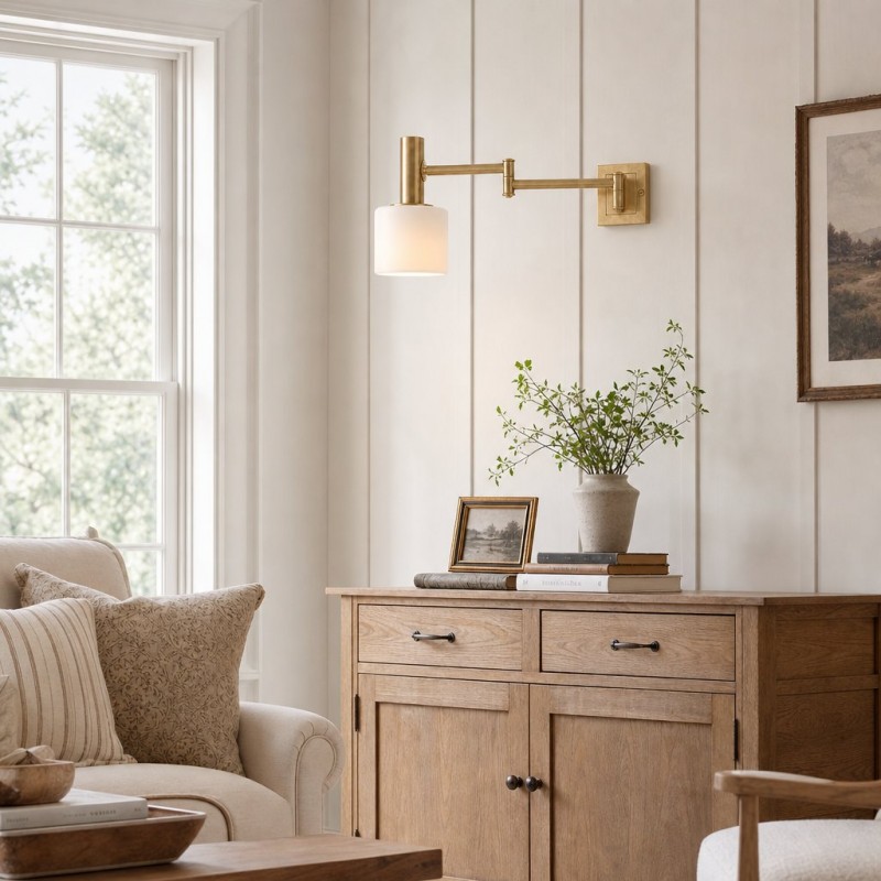 Ianto Modern Brass Swing Arm Porcelain Wall Sconce