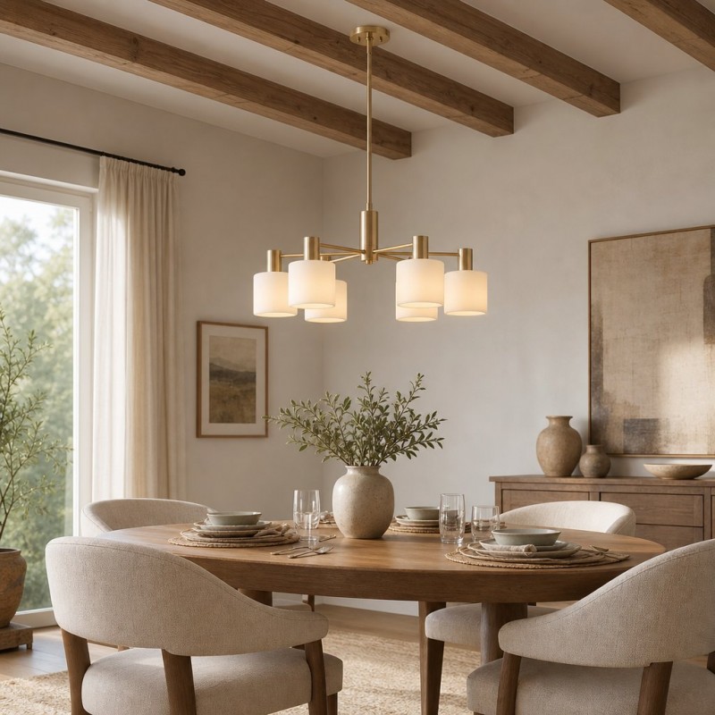 Ianto Modern Brass Porcelain Cylinder Chandelier