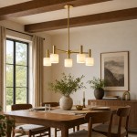 Aura Mid-Century Brass Porcelain Cylinder Chandelier