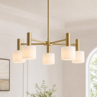 Ianto Modern Brass Porcelain Cylinder Chandelier