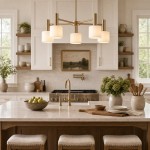 Aura Mid-Century Brass Porcelain Cylinder Chandelier