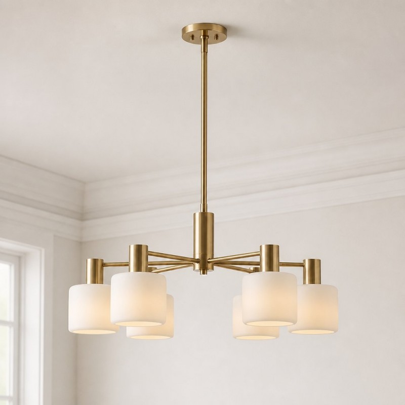 Ianto Modern Brass Porcelain Cylinder Chandelier