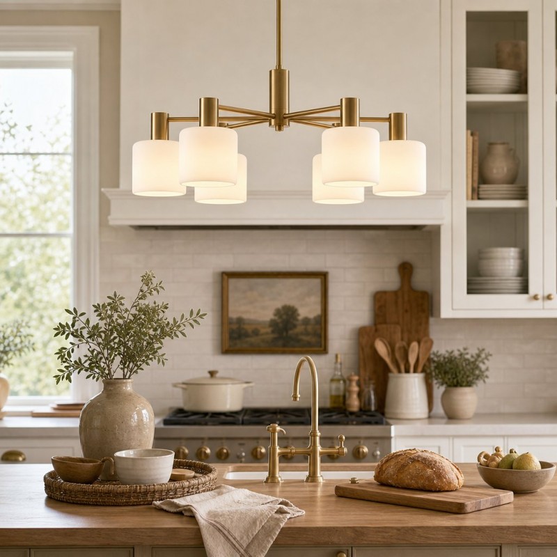 Ianto Modern Brass Porcelain Cylinder Chandelier