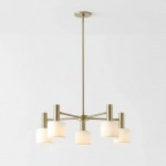 Aura Mid-Century Brass Porcelain Cylinder Chandelier