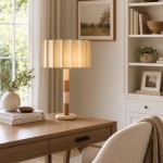 Elaina Natural Travertine Wood Pleated Drum Table Lamp