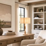Elaina Natural Travertine Wood Pleated Drum Table Lamp