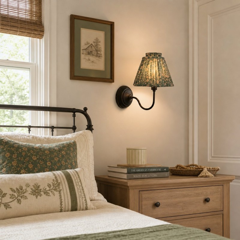 Fenwick Vintage Pleated Pattern Fabric Shade Wall Sconce