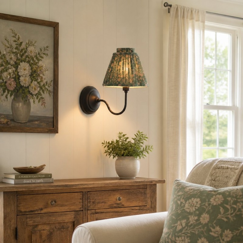 Fenwick Vintage Pleated Pattern Fabric Shade Wall Sconce