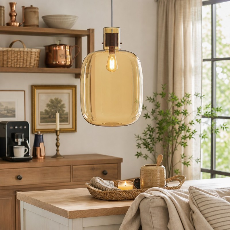 Dravon Minimalist Amber Glass Bottle Pendant Light