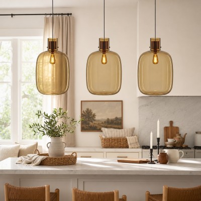 Dravon Minimalist Amber Glass Bottle Pendant Light