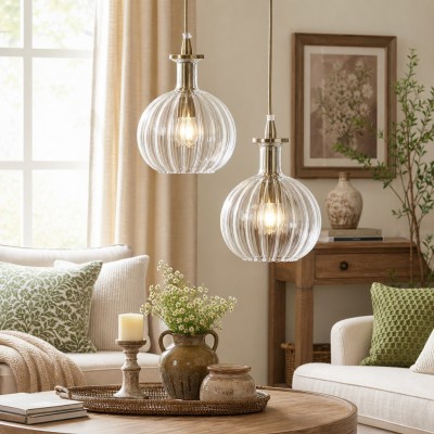 Billie Modern Ribbed Glass Carafe Pendant Light