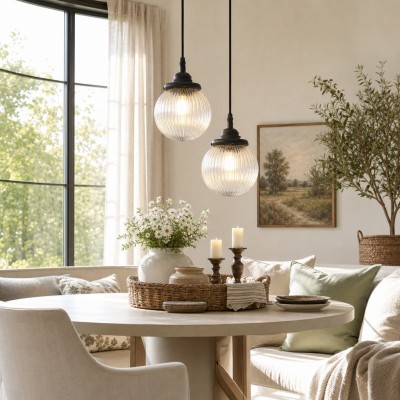 Meliora Rustic Ribbed Glass Globe Pendant Light