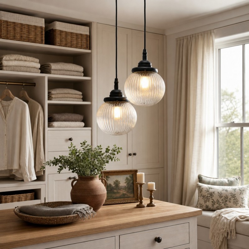 Meliora Rustic Ribbed Glass Globe Pendant Light