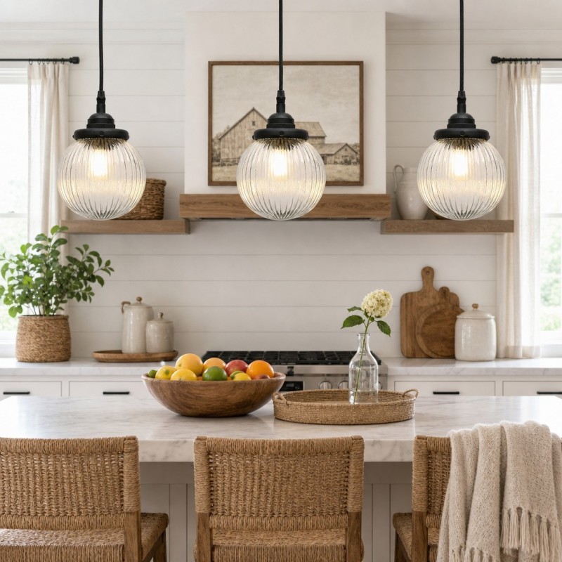 Meliora Rustic Ribbed Glass Globe Pendant Light
