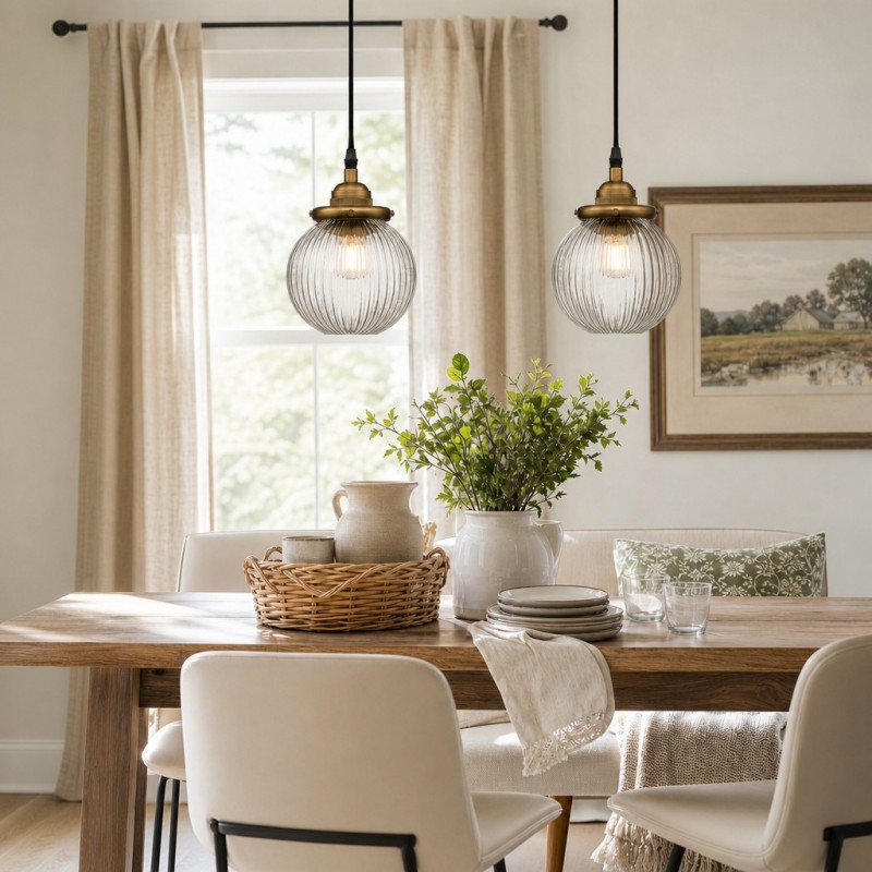 Meliora Rustic Ribbed Glass Globe Pendant Light