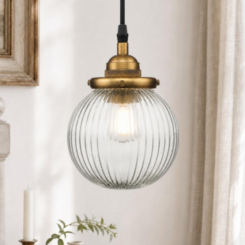 Meliora Rustic Ribbed Glass Globe Pendant Light