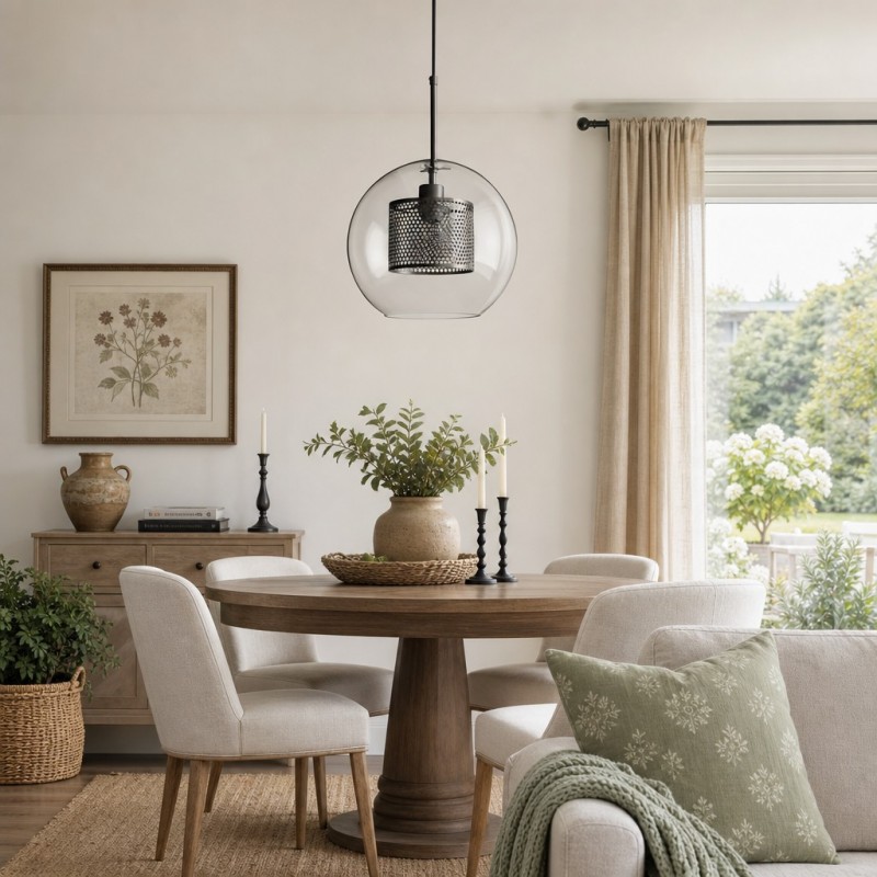 Linc Contemporary Globe Clear Glass Metal Pendant Light