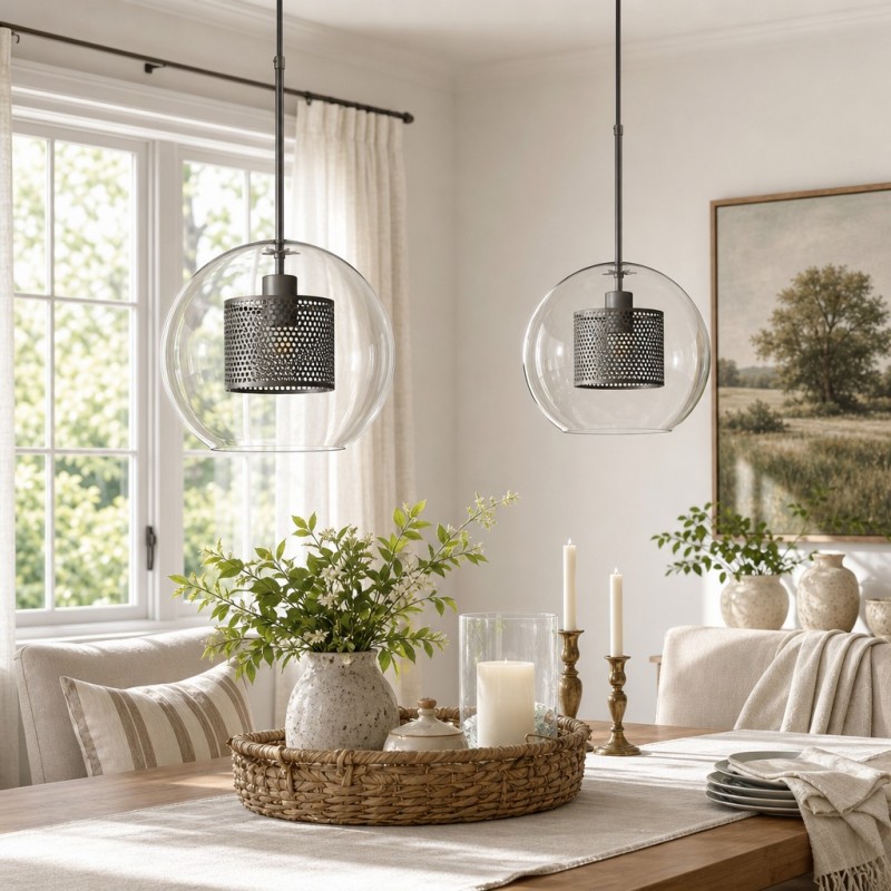 Linc Contemporary Globe Clear Glass Metal Pendant Light