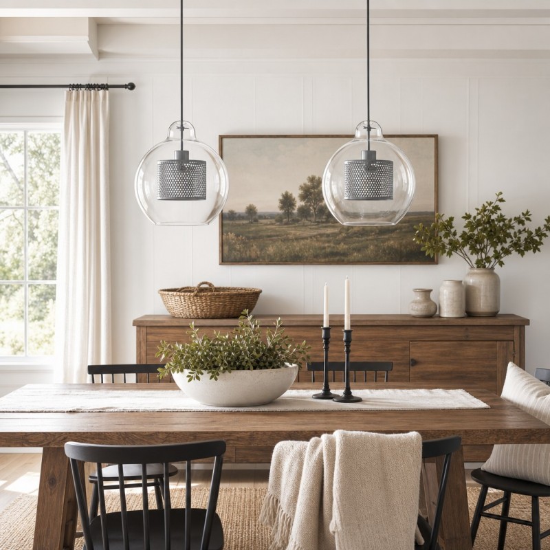 Linc Contemporary Globe Clear Glass Metal Pendant Light