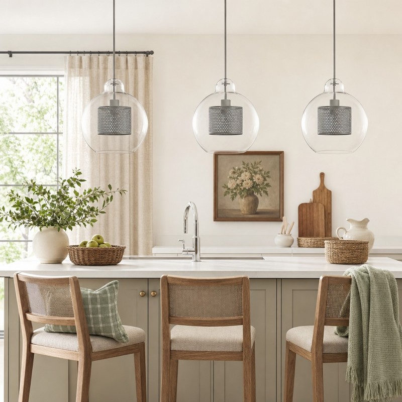 Linc Contemporary Globe Clear Glass Metal Pendant Light