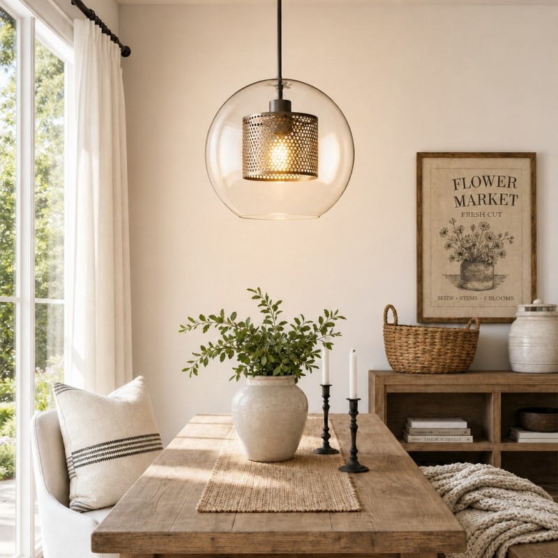 Linc Contemporary Globe Clear Glass Metal Pendant Light