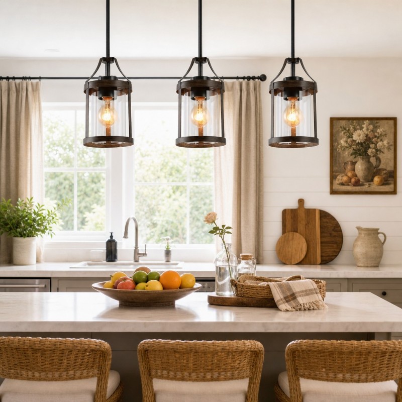 Brilliante Industrial Retro Rust Cylinder Seeded Glass Pendant Light