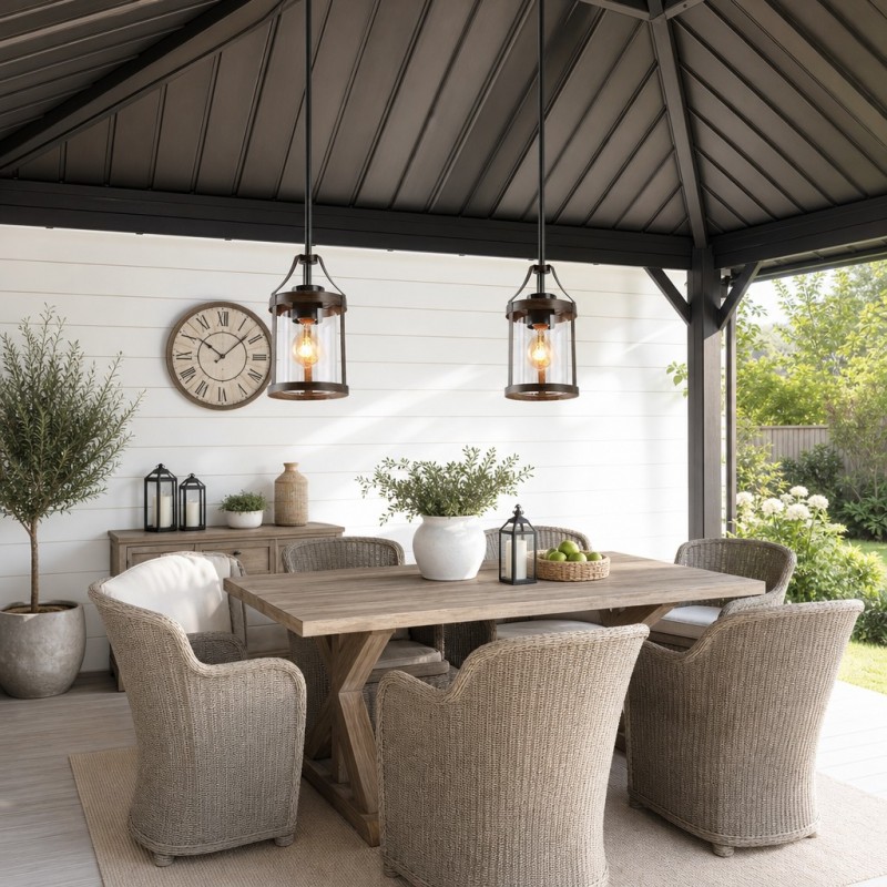 Brilliante Industrial Retro Rust Cylinder Seeded Glass Pendant Light