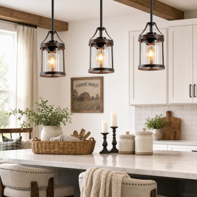 Brilliante Industrial Retro Rust Cylinder Seeded Glass Pendant Light