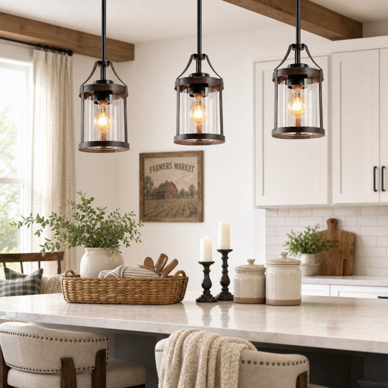 Brilliante Industrial Retro Rust Cylinder Seeded Glass Pendant Light