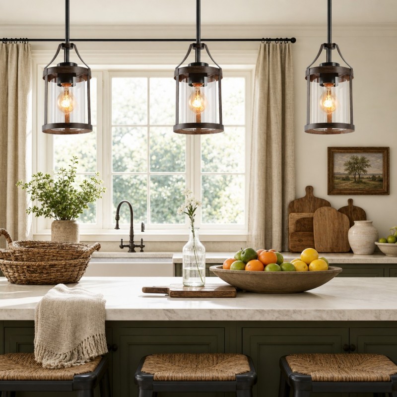 Brilliante Industrial Retro Rust Cylinder Seeded Glass Pendant Light