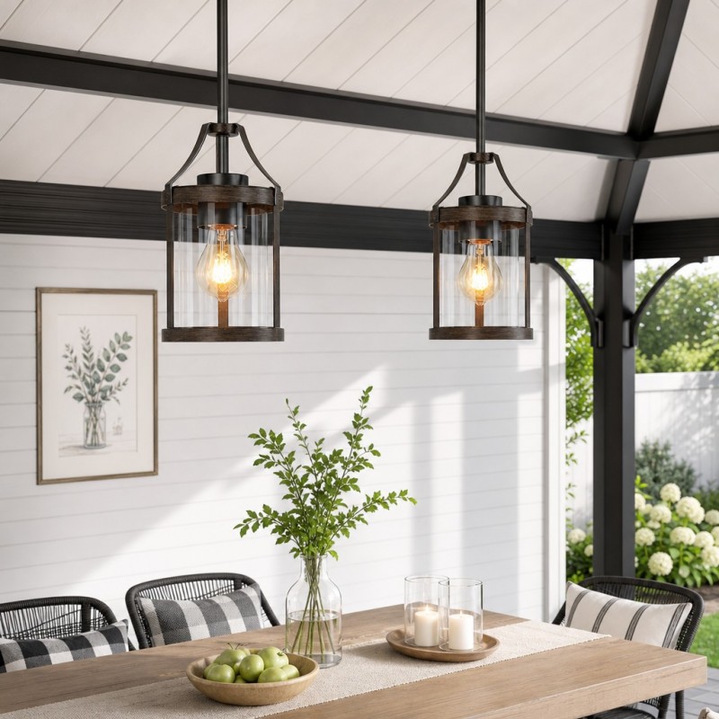 Brilliante Industrial Retro Rust Cylinder Seeded Glass Pendant Light