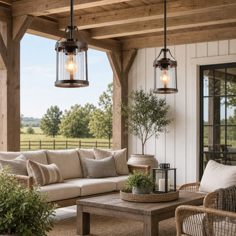 Brilliante Industrial Retro Rust Cylinder Seeded Glass Pendant Light