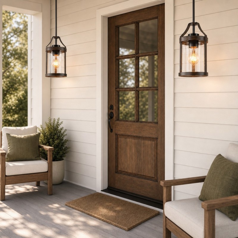 Brilliante Industrial Retro Rust Cylinder Seeded Glass Pendant Light